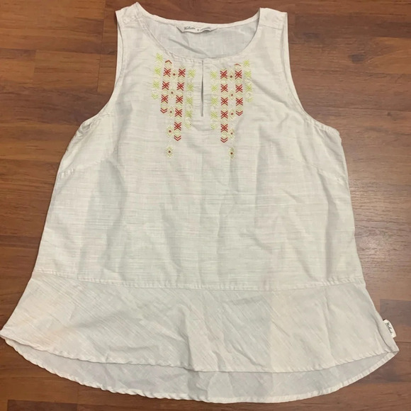 Woolrich Linen Blend Ivory Embroidered Stitch Tank Top Boho Casual Size Medium - Picture 1 of 13
